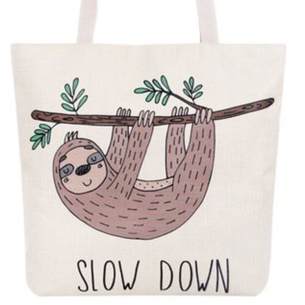 BAG SLOW DOWN SLOTH TOTE BEACH BAG - Picture 2 of 2